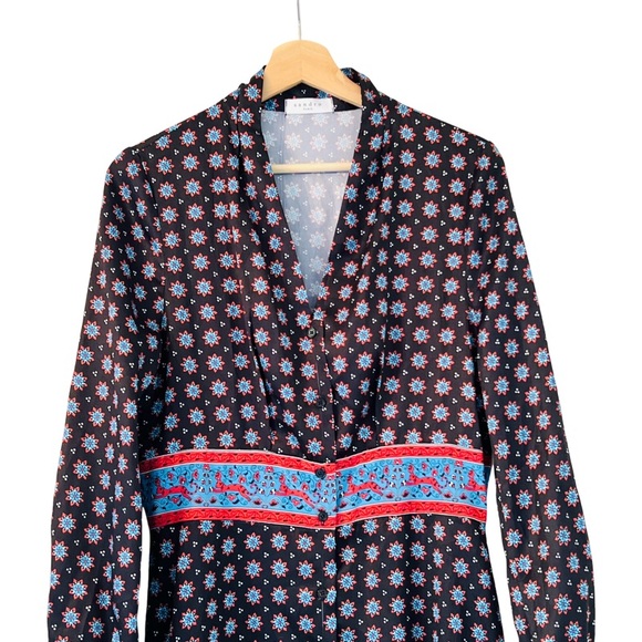 SANDRO Catlyn Printed Silk Midi Dress in Black - Picture 10 of 14